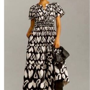 Anthropologie Black and White Heart Maxi Dress